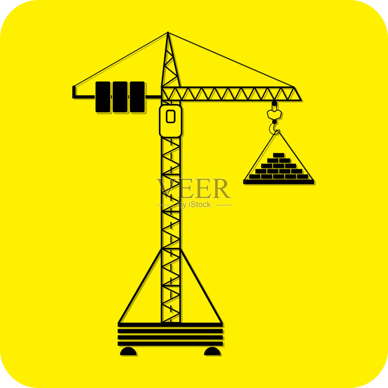 在黃色背景的塔吊起重機(jī)磚矢量圖素材下載 - Veer圖庫